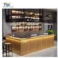 Meubles de café personnalisés tendance, design moderne en bois, aménagement de boutique de beignets, comptoir de bar de café moderne pour les sucreries