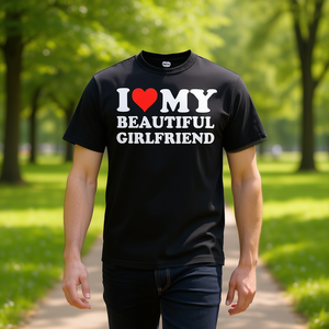 Camiseta I Love My Beautiful Girlfriend de algodón negro, unisex, talla para adultos - Product Image 1