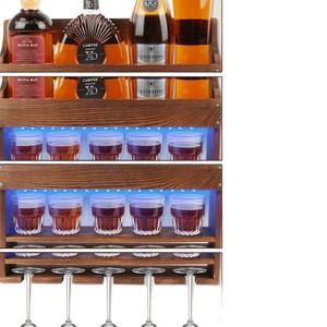 Wooden Wall Mounted Shelf 3 Tier Led Lighted Wine Glass Display Rack For <b>Kitchen</b> Party Storage - Product Image 1