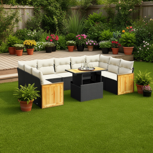 Ensemble de canapés de jardin noirs en rotin PE avec coussins en mousse haute densité, mobilier d'extérieur au design contemporain, imperméable - Product Image 2