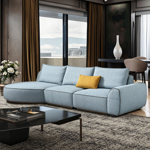 Juego de sofás de tela de esquina creativos de Milán al por mayor, sala de estar de apartamento de esponja de alta densidad con forma ovalada de tres asientos - Product Image 3