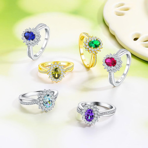 Anillo de aguamarina sintética de 1.1 quilates, plata de ley 925 maciza, corte ovalado, halo de circonita cúbica 5A, anillo de compromiso y boda, joyería de piedras preciosas para mujer - Product Image 5