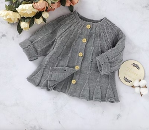 Nouveau design, couleur unie, <span class=keywords><strong>manteau</strong></span> décontracté pour bébé, tricot doux, manches longues, simple boutonnage, pull moelleux pour filles, 100% acrylique, respirant - Product Image 3