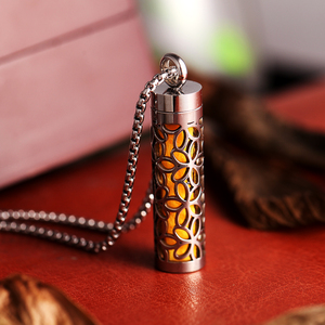 Perfume Necklace Cylindrical Stainless Steel Diffuser Essential Oil Pendant Vintage Hollow Out <b>Locket</b> Perfume Bottle Necklace - Product Image 5