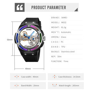 Reloj de Negocios a la Moda para Hombre SKMEI M032 de Lujo Dorado, Diseño Esqueleto Automático y Mecánico con Correa de Acero Inoxidable y Cristal, Estilo Masculino - Product Image 2