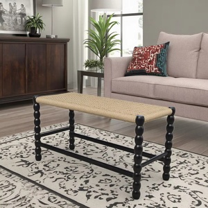 Tabouret français médiéval banc en bois massif tabouret de <span class=keywords><strong>lit</strong></span> simple rectangle tissé papier corde tabouret de dressage banc créatif - Product Image 6