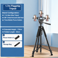 Trépied avec anneau lumineux LED, support multi-téléphones portables, trépied portable pour photographie, diffusion en direct, selfies et création de contenu