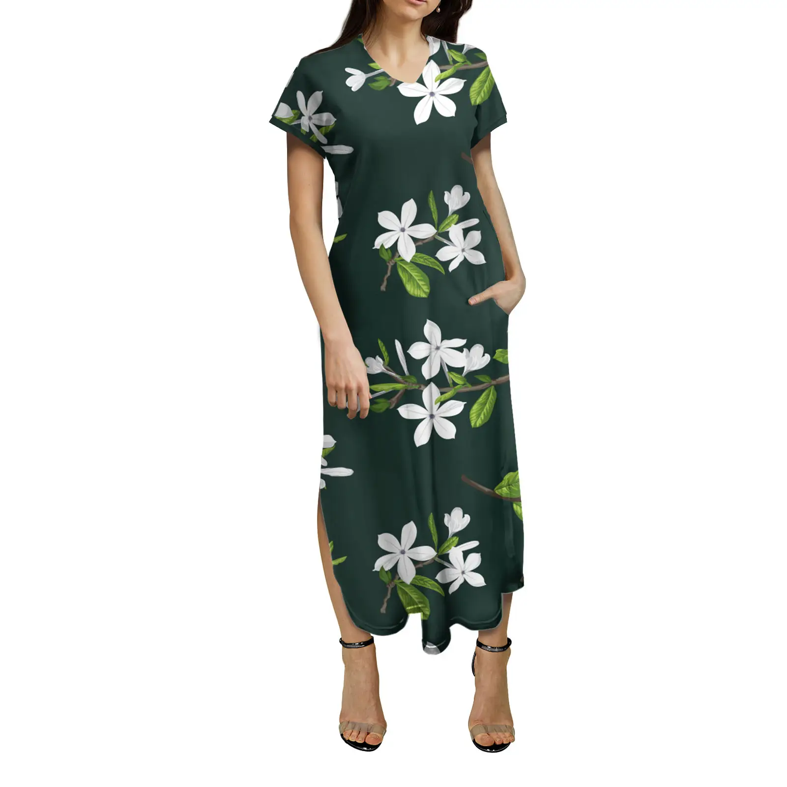 लोकप्रिय हरे रंग के फूल मुद्रित कपड़े महिला लेडी सुरुचिपूर्ण समोआ प्रिंट Upscale लक्जरी शाल पोशाक पोलेनीशियाई जनजाति पैटर्न कपड़े