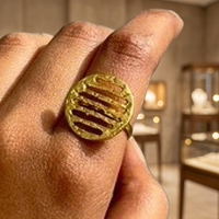 Bague vintage en laiton plaqué or 18 carats avec incrustation unie, bijou géométrique unisexe tendance pour le quotidien