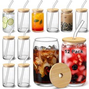 Biểu tượng tùy chỉnh Tumbler thủy tinh borosilicate cao có thể cốc, thủy tinh tái sử dụng drinkware nắp tre và rơm có thể hình cốc thủy tinh - Product Image 1