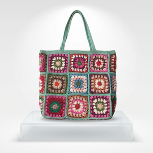 Sac fourre-tout géométrique bohème en crochet fait main pour femme, avec deux poignées, léger et portable, pour le voyage, doublure en polyester - Product Image 4