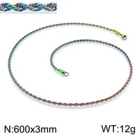 Collier unisexe en chaîne de corde de 3 mm, style tendance, en acier inoxydable, design tressé multicolore, pour un usage quotidien décontracté, bijoux à superposer.