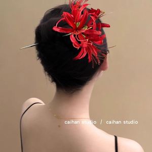 กิ๊บติดผมลายดอกไม้สีแดงสไตล์จีนโบราณ ดีไซน์พู่ห้อย ประดับตกแต่งอย่างสวยงาม - Product Image 3