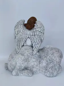 Vente en gros d'ange assis en résine moderne statue d'ange avec lapin mignon pour la décoration de la maison cadeaux