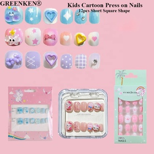Corto cuadrado redondo niños 3-12 años dibujos animados punto diamante diseño <span class=keywords><strong>uñas</strong></span> arte pegatinas caja personalizada embalaje Prensa en <span class=keywords><strong>uñas</strong></span> pegatinas - Product Image 1