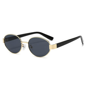 Lunettes de soleil ovales rétro en métal pour femmes, protection UV400, monture noire, petite taille, YC7742 - Product Image 1