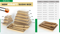 1 #   2 #   3 #   Boîte à sushi rectangulaire personnalisée en papier kraft compostable de qualité alimentaire avec couvercle transparent pour vente en gros