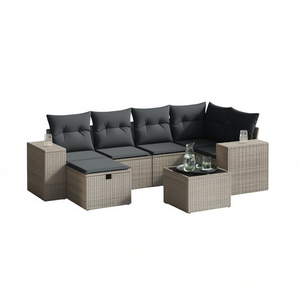 <b>Large</b> Grey Poly Rattan Garden Sofa Set Steel <b>Frame</b> 6 Seater Outdoor Furniture Contemporary Design Weather Resistant - Product Image 1