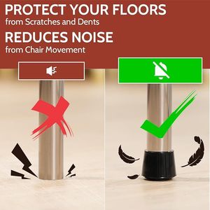 Embouts de pieds de chaise en caoutchouc Coussinets de protection réutilisables de 22mm avec design rond noir antidérapant - Product Image 5