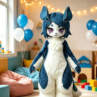 Costume de mascotte intégral en peluche douce et moelleuse, texture denim, couleur personnalisée, motif chat Anthro, vente en gros pour Expos et Comic Con