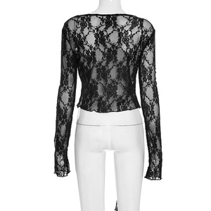 Nouveaux t-shirts en maille pour femmes Top Cardigan à <span class=keywords><strong>manches</strong></span> <span class=keywords><strong>longues</strong></span> <span class=keywords><strong>Dentelle</strong></span> Sexy Y2K Top pour les filles - Product Image 3
