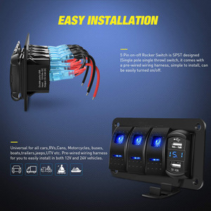 Rocker <b>Switch</b> Panel With Dual <b>USB</b> Charger Voltage Display 12V IP65 Waterproof For Car Truck Boat RV - Product Image 4