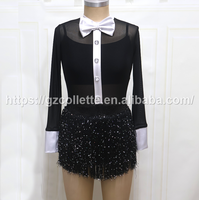Robe à franges noire sexy pour femmes, costumes de danse jazz en gros, robe à franges