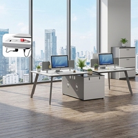 Poste de travail cubicle blanc pour 4 personnes, bureau informatique moderne en bois, station de travail avec cloison de séparation pour employés, ensemble de mobilier de table