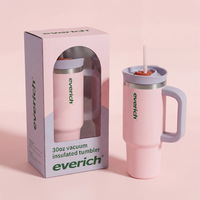 Everich ODM 30oz Tumbler dengan Pegangan, Kapasitas Besar, Tutup Sedotan Anti Bocor, Botol Air Stainless Steel, Mug Perjalanan, Bebas BPA