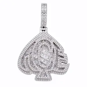 Bijoux en argent deux tons plaqué Hiphop ice Ace Baguette solide pique Poker charme pendentif