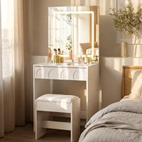 Table avec miroir LED rectangulaire et tabouret, petite coiffeuse