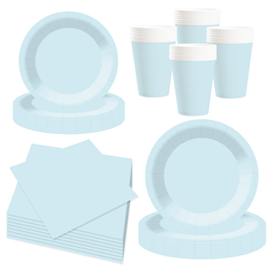 DAMAI - Juego de Vajilla Desechable de Papel Color Azul Cielo para Fiestas, Platos de Papel de 7 y 9 Pulgadas, Vasos de Papel y Servilletas - Product Image 3