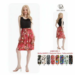 Gonna Midi a Trapezio Floreale da Donna Dolado, Vita Naturale, in Chiffon Poliestere Cotone, Comoda, Casual, per Tutte le Stagioni, Stampa - Product Image 1