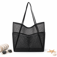 Sac fourre-tout de plage en maille personnalisé, grande capacité, pliable, avec poches latérales, réutilisable, pour courses, sac à main pour femme, voyage, piscine
