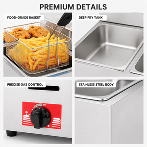 Friteuse à gaz professionnelle de comptoir, double cuve, double panier, en acier inoxydable, équipement de friture profonde pour restaurant, snack-bar, cuisine - Product Image 2