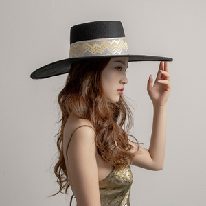 Sombrero Pork Pie de Fieltro 100% Lana, Ala Extra Ancha, con Cinta Bordada, Personalización OEM Disponible - Product Image 5