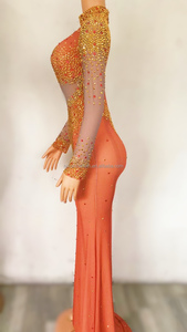 NOVANCE Ropa de Marca para Mujer, Vestido Largo Naranja Elegante con Diamantes de Imitación Dorados Blingbling, Vestido de Graduación para Fiesta de Noche, 2017 - Product Image 2