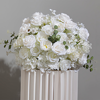 Bola de flores artificiales elegantes blancas, diseño de marco geométrico para escenario de boda, mesa de pasarela, decoración de salón, ventana, camino de exposición