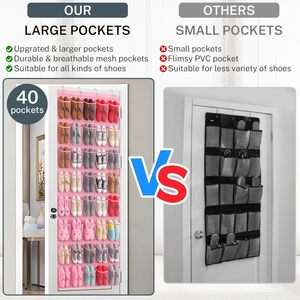 40 Pocket Over Door <b>Shoe</b> Organizer Mesh Hanging Storage Holder For <b>Shoes</b> Behind Door Space Saver - Product Image 2
