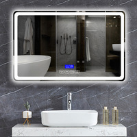 Cermin Kamar Mandi Persegi Panjang Modern Bercahaya Anti-Kabut dari Paduan Aluminium dengan Sakelar Sensor Sentuh LED untuk Salon, Hotel, Apartemen, Ruang Tamu