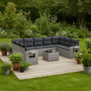 Conjunto de Sofás de Jardín de Ratán Gris, 6 Plazas, Muebles de Exterior Contemporáneos Resistentes a la Intemperie - Product Image 2