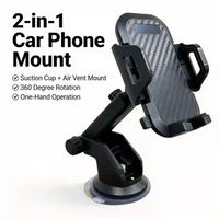 Support de téléphone de voiture télescopique 2-en-1 à dégagement rapide, ventouse et clip de ventilation, rotation à 360°, universel et antidérapant