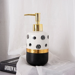 Black &amp; White Ceramic Bathroom Accessories Set Bathroom Soap Dispenser Set With Golden <strong>Trim</strong> - Product Image 4