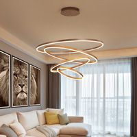Lustre moderne en forme d'anneau pour la décoration de la maison, chambre à coucher, hôtel, cercle LED rond, 3 anneaux, silicone souple, pendentif en or
