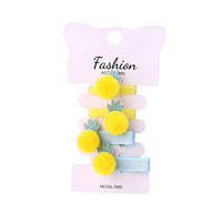 Vente chaude mignon dessin animé métal tissu pinces à cheveux ruban arcs ensemble doux ananas pompon bec de canard frange décorations enfants