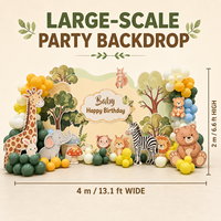 Set Dekorasi Garland Balon Tema Hewan Hutan untuk Pesta Ulang Tahun Anak Pertama dengan Latar Belakang Cetak Digital Modern Safari Hutan KT