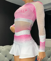 Uniformes de pom-pom girls à manches longues pour adolescentes Jupe rose pom-pom girl Taille personnalisée Imprimé Rhinestone Spandex