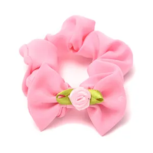 Ponytail Holder Fabric Elastic Hair Tie Rose Bow Knot Flower For Girls Women Hair Scrunchies