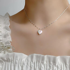 S925 Pure <b>Silver</b> Natural Baroque Button Pearl <b>Heart</b> <b>Necklace</b> Pink Diamond Starry Retro Fairy Pink Purple Pearl Pendants Charms - Product Image 3