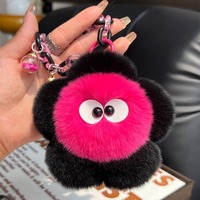En gros, Pendentif porte-clés de voiture et breloque de sac en fourrure de lapin douce et mignonne avec petite fleur, style peluche, populaire sur Instagram